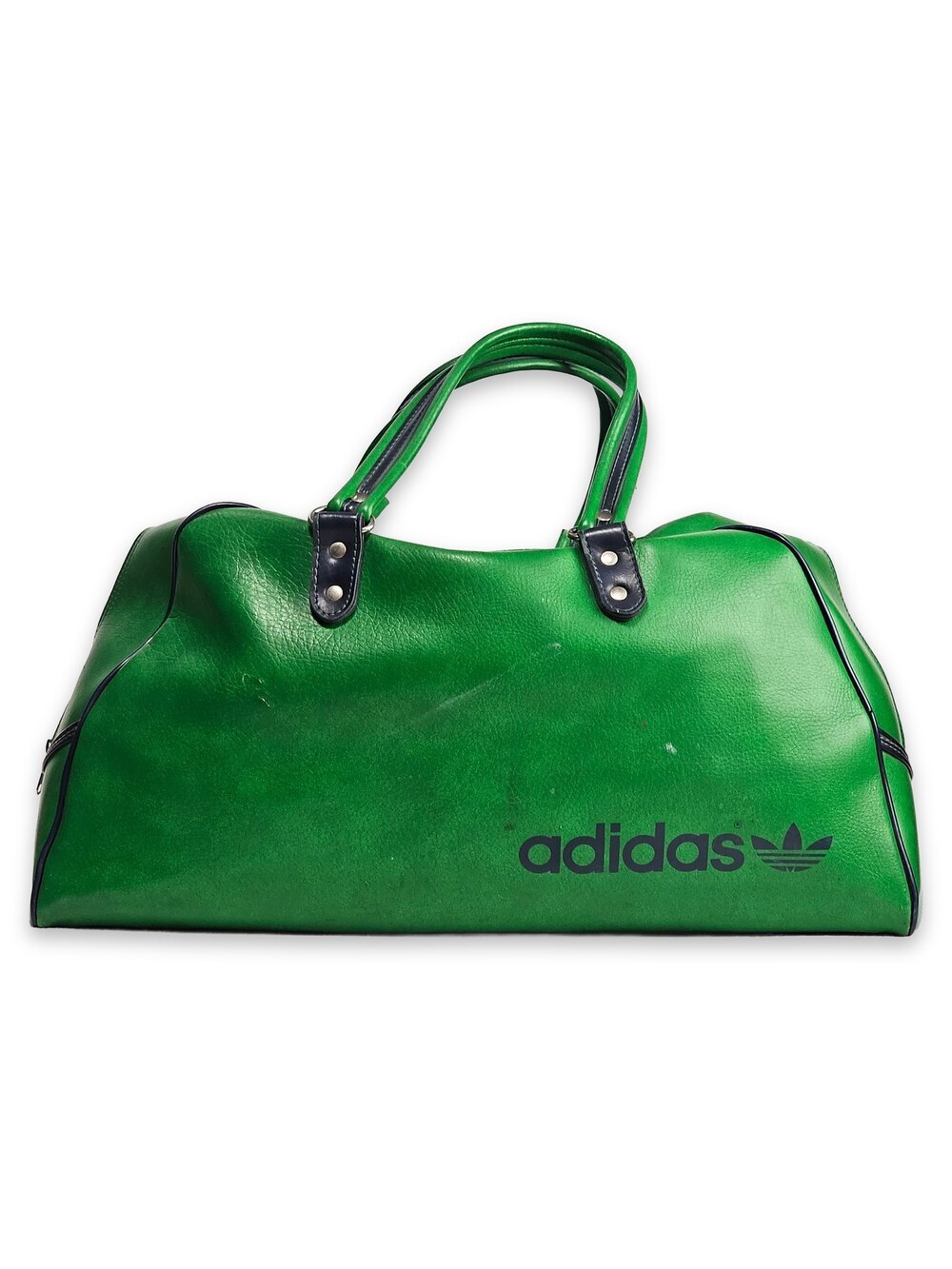 Adidas Vintage 70s 80s Green Faux Leather Trefoil Duffel Bag Made in England